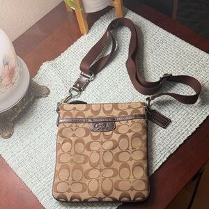 Coach Tan and Brown Signature Crossbody Bag